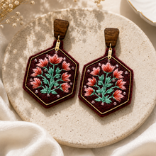 Load image into Gallery viewer, Tulip (لاله) Floral Embroidered Earrings
