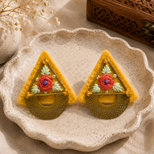 Load image into Gallery viewer, GOLI (گلي) Floral Triangle Embroidered Earrings
