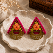 Load image into Gallery viewer, GOLI (گلي) Floral Triangle Embroidered Earrings
